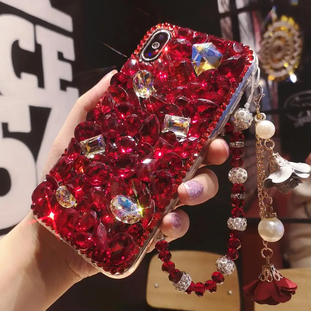 Роскошный блестящий чехол для iPhone XS max с красными стразами iphone 8plus XR X 6S 6SP 7 7P