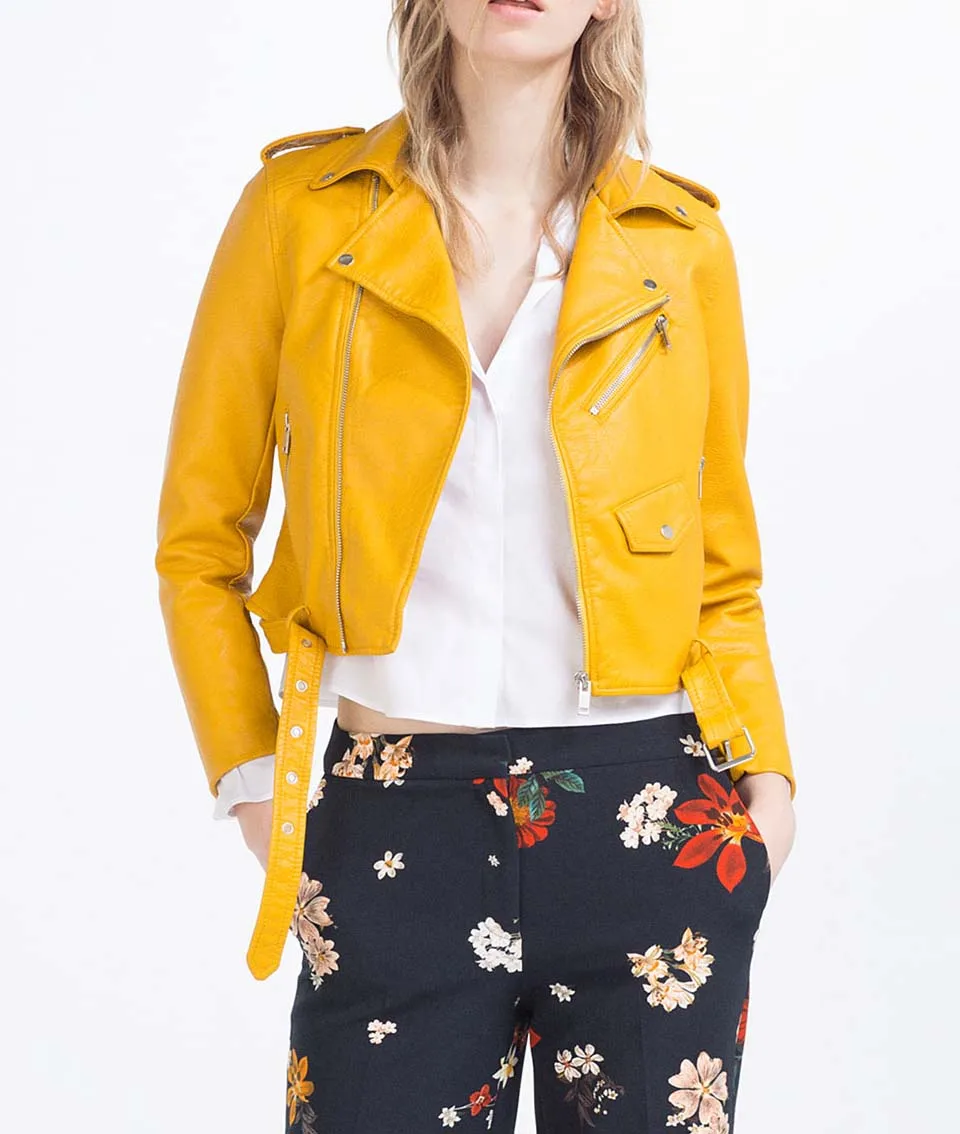 VogaIn NEW Spring 2016 Brand Women Mustard Short Faux Leather