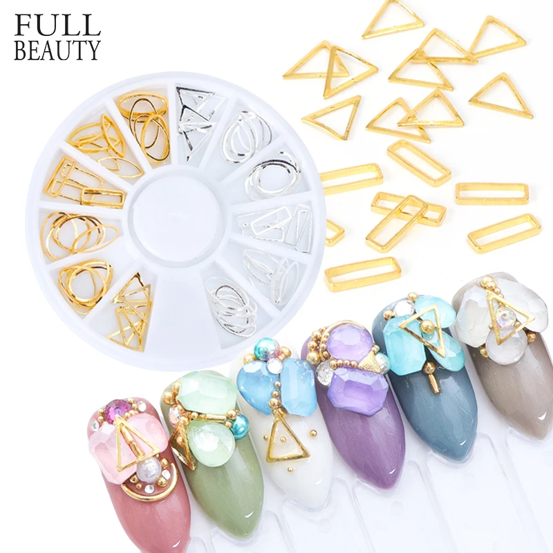 

Full Beauty 3D Metal Frame Nail Art Decoration Gold Silver Circle Square Triangle Design Mixed Accessory in Wheel Manicure CH098