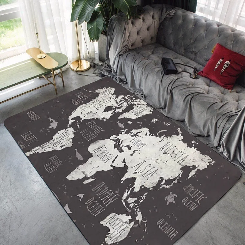 

Retro World Map Printed Bath Mat Practical Decorative None-slip Big Rectangle Flannel Living Room Mat Bathroom Carpet