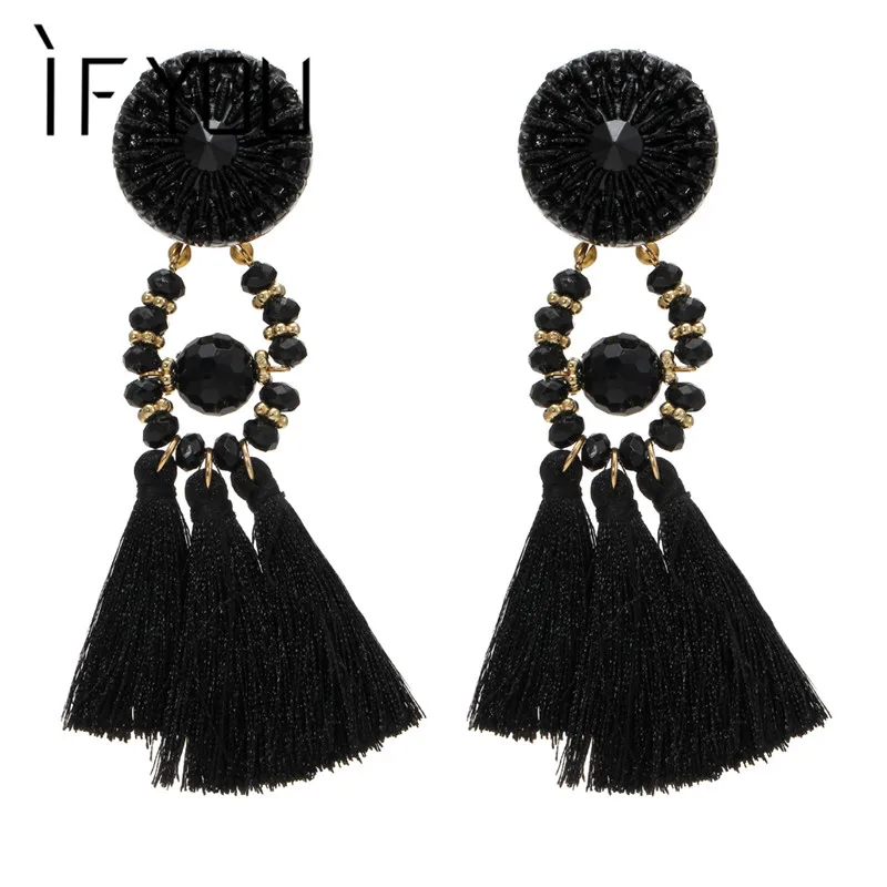IF YOU Trendy Statement Tassel Drop Earrings for Women Large Crystal Hanging Fringing Dangles Jewelry Christmas gift | Украшения и