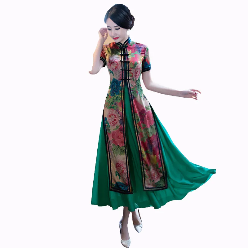 2017 New Arrival Viet Nam Style Twinset Ladies' Chinese Long Cheong-sam Vietnam Ao Dai Dresses Club Dress M L XL XXL XXXL 0422 | Женская