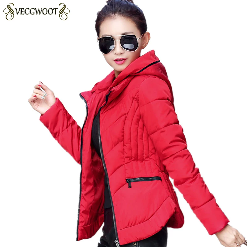 

2019 Winter Cotton Coat Women Solid color Long Sleeve Slim Short Parkas ZipperHooded Warm Cotton Jacket Female Outwear HP055