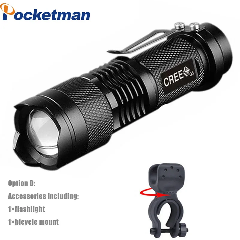 Pocketman мощный светодиодный фонарь SK68 с 3 режимами 2000лм, масштабируемый мини портативный фонарь, тактический фонарь для велосипеда с батареей - Испускаемый цвет: Option D