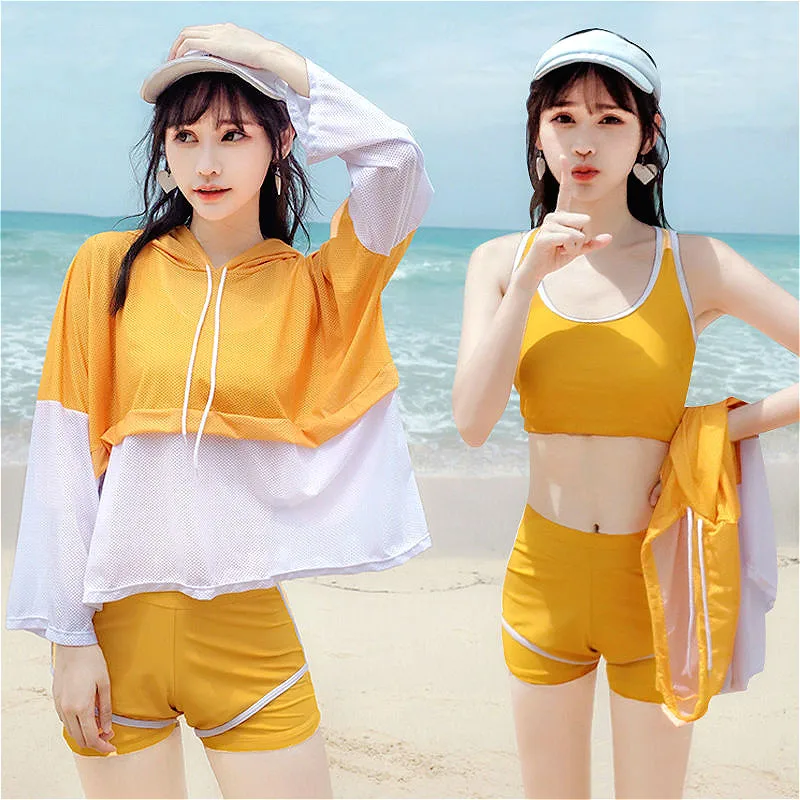 

2019 New Solid Bikini Set Three-piece Female Swimsuit Swimwear Korean Style Hot Spring Bathing Suit