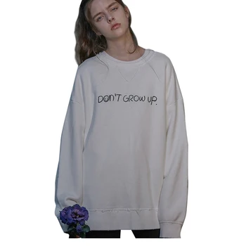 

Women Casual Style O-neck Long Sleeves Letters Printed Loose Over Size Cotton Sweatshirt White TA02800118