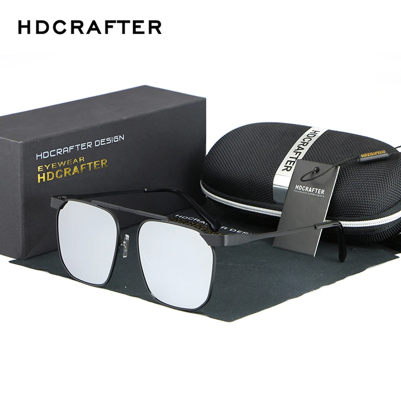 

Square Metal Frame Sunglasses Brand Designer Polarized Coating Mirror Driving Sun Glaases for Men Eyewear Accessories HDCRAFTER