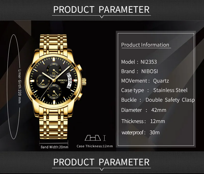 NIBOSI Mens Watches Top Brand Luxury Premium Luxury Fashion Luminous Waterproof Watch High-end Calfskin Pure Steel Strap Blue (2)