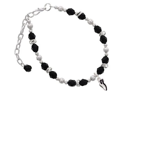Silvertone Mini Black Running Shoe Black Beaded Bracelet