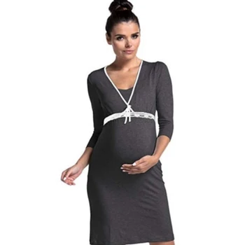 

Maternity Lace Deep V-neck Breastfeeding Nightgown Pregnant Women Nursing Dress Sleepshirts Maternity Fashion Sleepwear