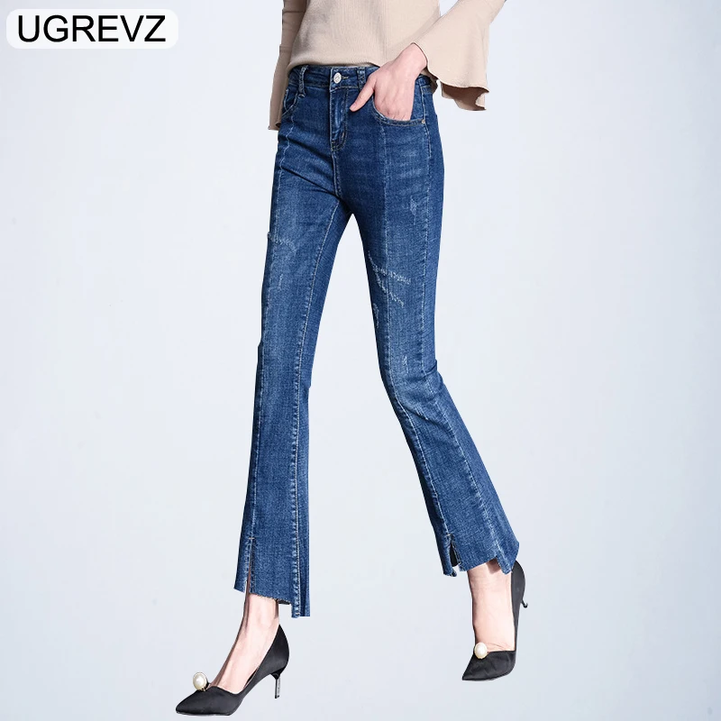 UGREVZ Новинка 2019 Модные Джинсовые классические Высокая Талия Джинсы для женщин; Большие размеры широкие брюки-бойфренды