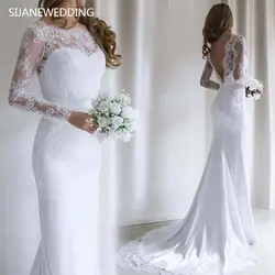 SIJANE пляж кружево аппликации W платье Vestido de Noiva O средства ухода за кожей шеи Русалка великолепное свадебное на заказ 0800