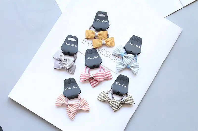 Cute Little Girl's Fabric Bow Hair Bands Checks Holders Elastic Hair Ties Hair Accessories For Kids Tot HT089