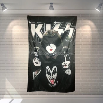 

"KISS" rock band poster banner 4 holes hanging flags 56X36 inches Games billiards hall decor wall background