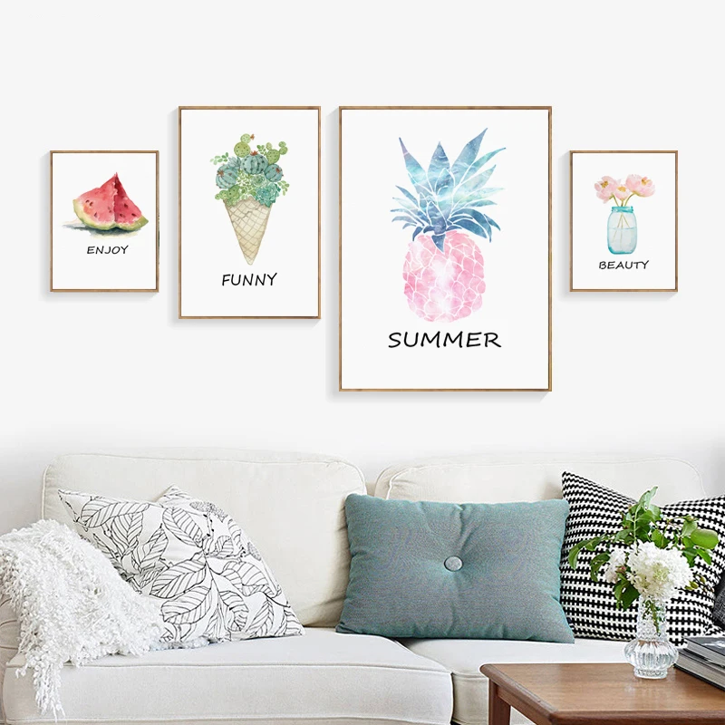 Watercolor-Watermelon-Pineapple-Cactus-Ice-Cream-Canvas-Painting-Posters-And-Prints-Living-Room-Wall-Art-Picture (2)