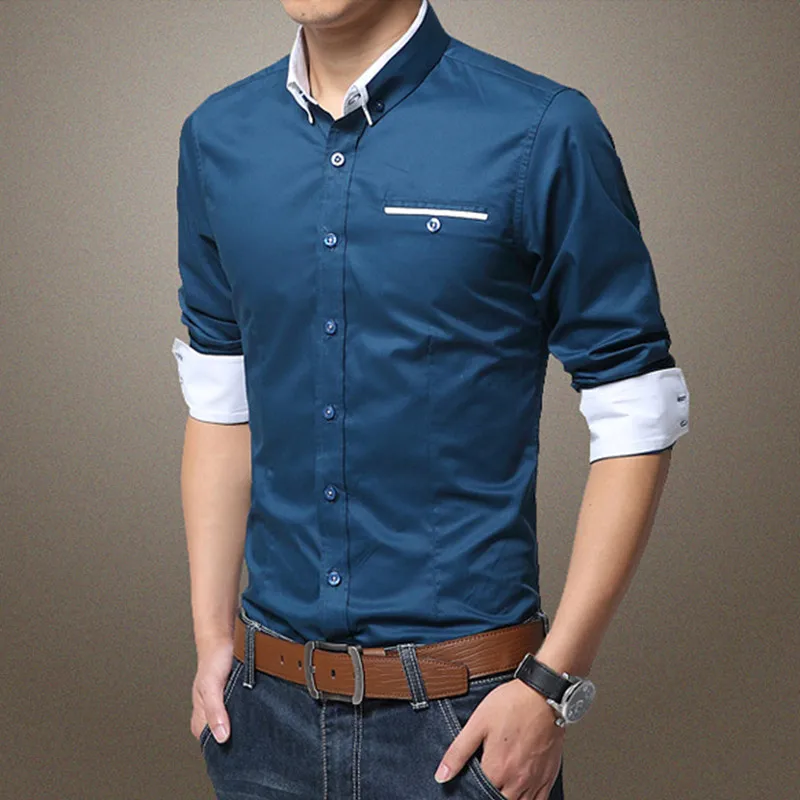

Long Sleeve Slim Fit Mens Casual Double Collar 1Pcs Button Down Shirts Shirt