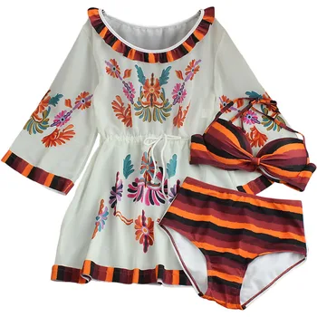 

2019 New Women Three Piece Bikini Set with Cover Up Summer Sports Bathing Suit Push Up Swimsuit Beach Wear Biquini Swim Suits