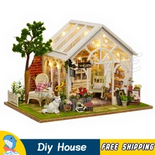Миниатюрный Кукольный дом Солнечный Зеленый гарген цветочный магазин кошка DIY деревянная кукольная мебель игрушки для взрослых фигурки строительные Подарки Наборы