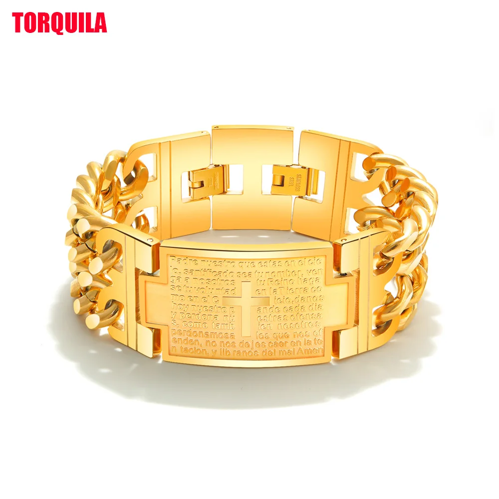 

TORQUILA Bracelet For Men Fashion Jewelry Stainless Steel Bangle Double Chunky Male Chain Delicate Clasp