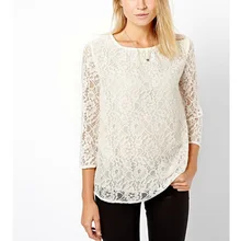 Show School Women Lace Blouses Elegant White Blouse Long Sleeve O-Neck Blouse Sweet Slim Blouse Wild Casual Shirt Tops BD128
