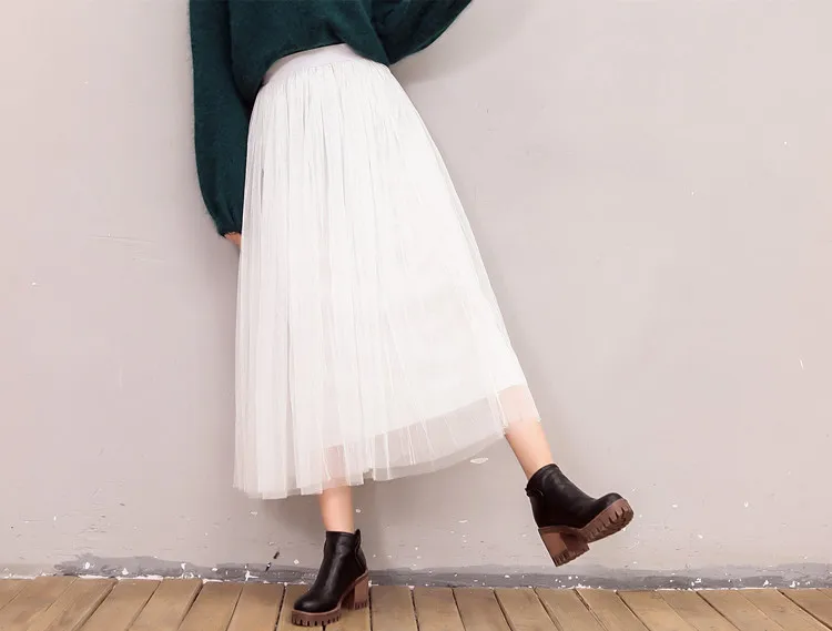 Весенняя мода faldas корейский стиль большие качели Макси юбки женские jupe Высокая талия пачка для взрослых длинная однотонная Тюлевая юбка MZ1426g