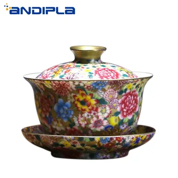 

180ml Boutique Collection Rose Porcelain Gaiwan Kung Fu Tea Set Tea Maker Color Enamel Ceramic Famille Tea Lid Bowl Cup Saucer