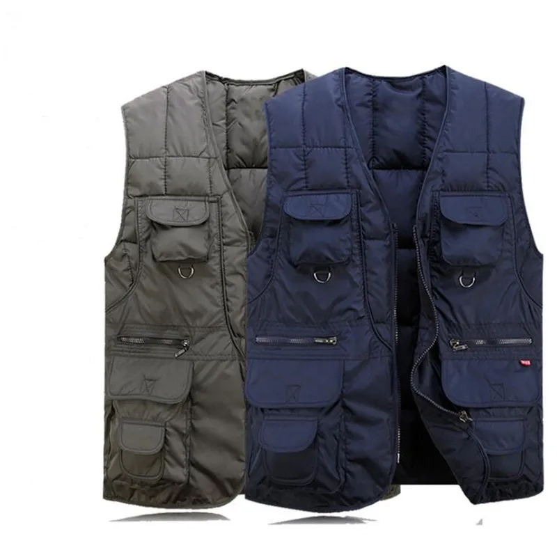 Men Vest Down Cotton Thicken Plus Size Outwear Coat Loose Man Waistcoat With Many Pockets Men'S Sleeveless Jacket And Coat A3530