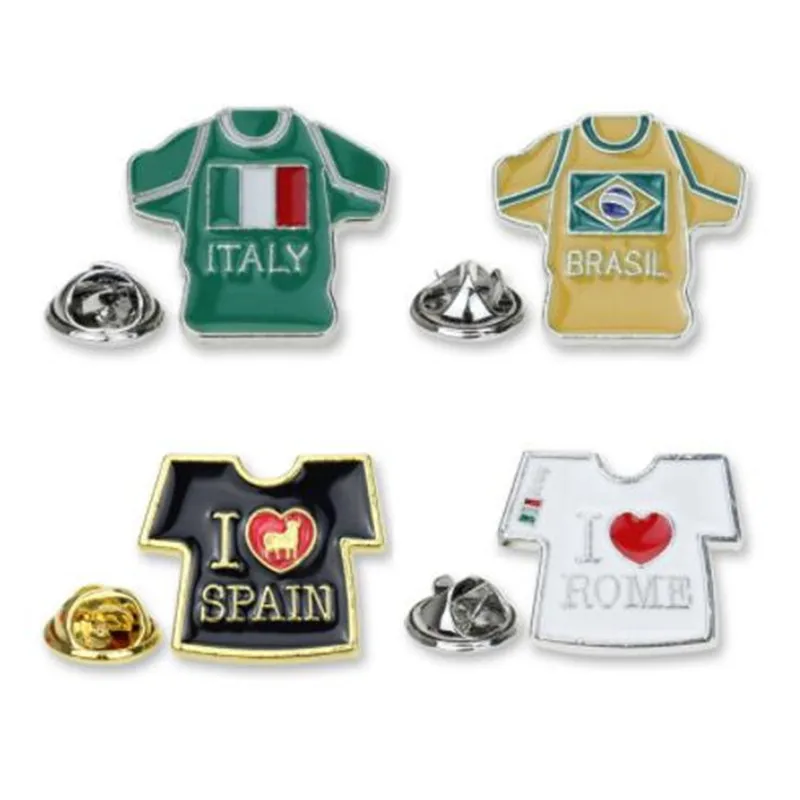 

WKOUD Metal jersey National Flag Football Badges Brooches Pins Country Banner Icons Cloth Backpack For Brazil Spain Italia Rome