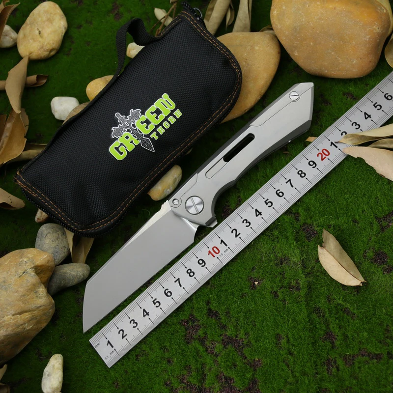 

Green thorn poker D2 Steel Flipper Folding Knife Titanium Handle Outdoor Camping Hunting Pocket Fruit kinfe Survival EDC Tools