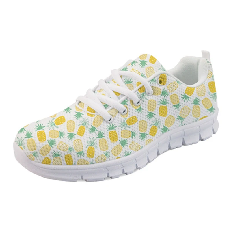 

THIKIN Mesh Round Toe Lace-Up Breathable Womens Shoes 3D Pineapple Fruit Printing For Women Students Walking Sporting Flat Shoes