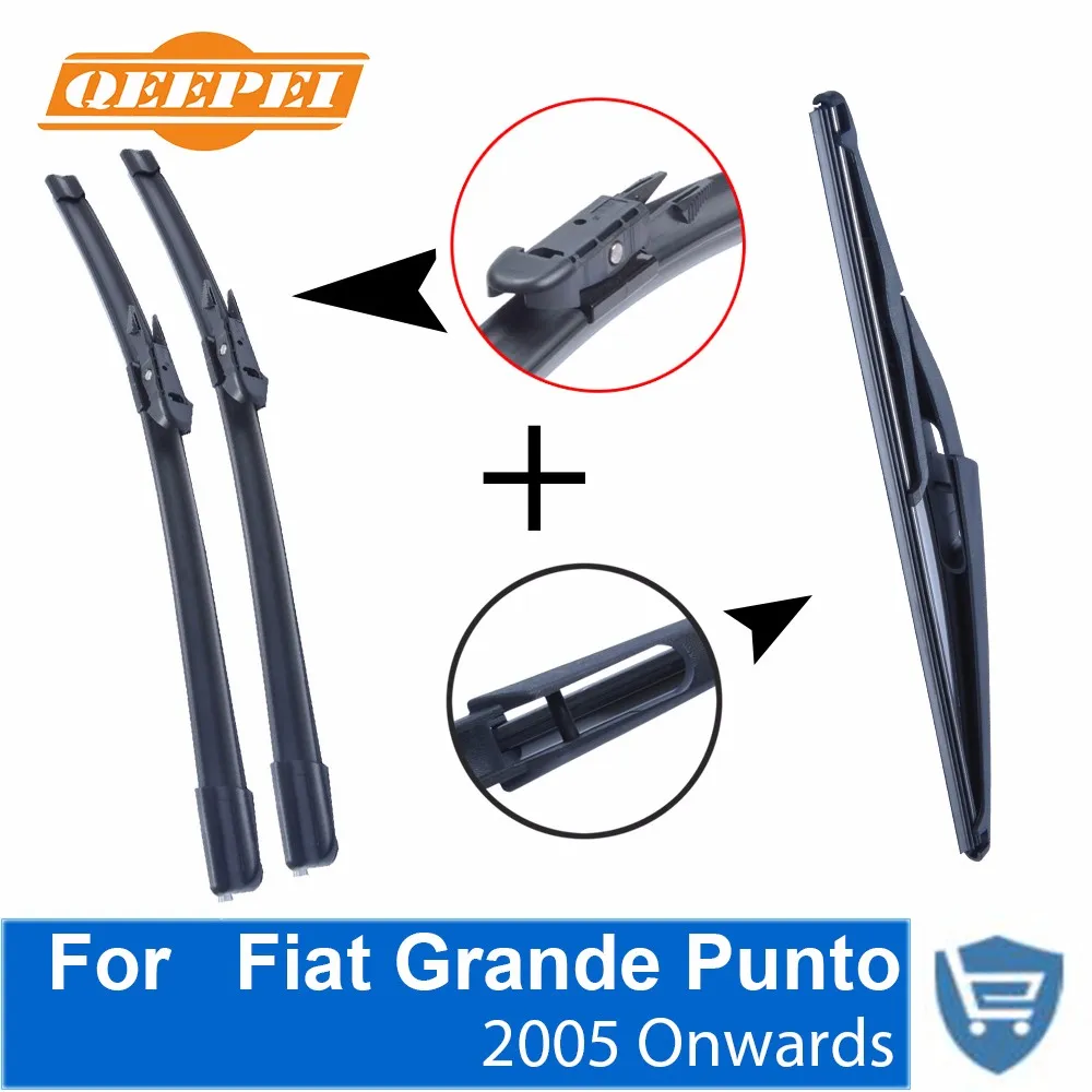 

QEEPEI Front and Rear Wiper Blade no Arm For Fiat Grande Punto 2005 Onwards High quality Natural Rubber windscreen 26''+15''