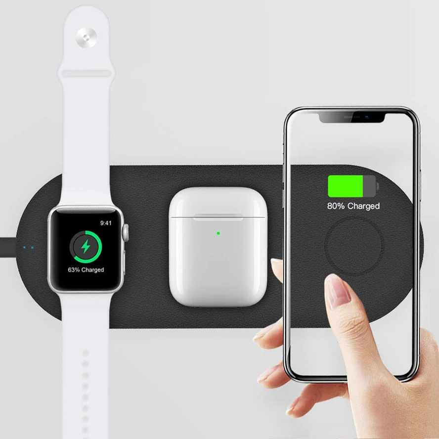 3 IN 1 QI Wireless Charger Pad for Apple Watch 5 2 3 4 Series AirPods 2  iPhone X 8 Plus XS 11 Max XR Fast Wireless Charging Dock|Mobile Phone  Chargers| - AliExpress