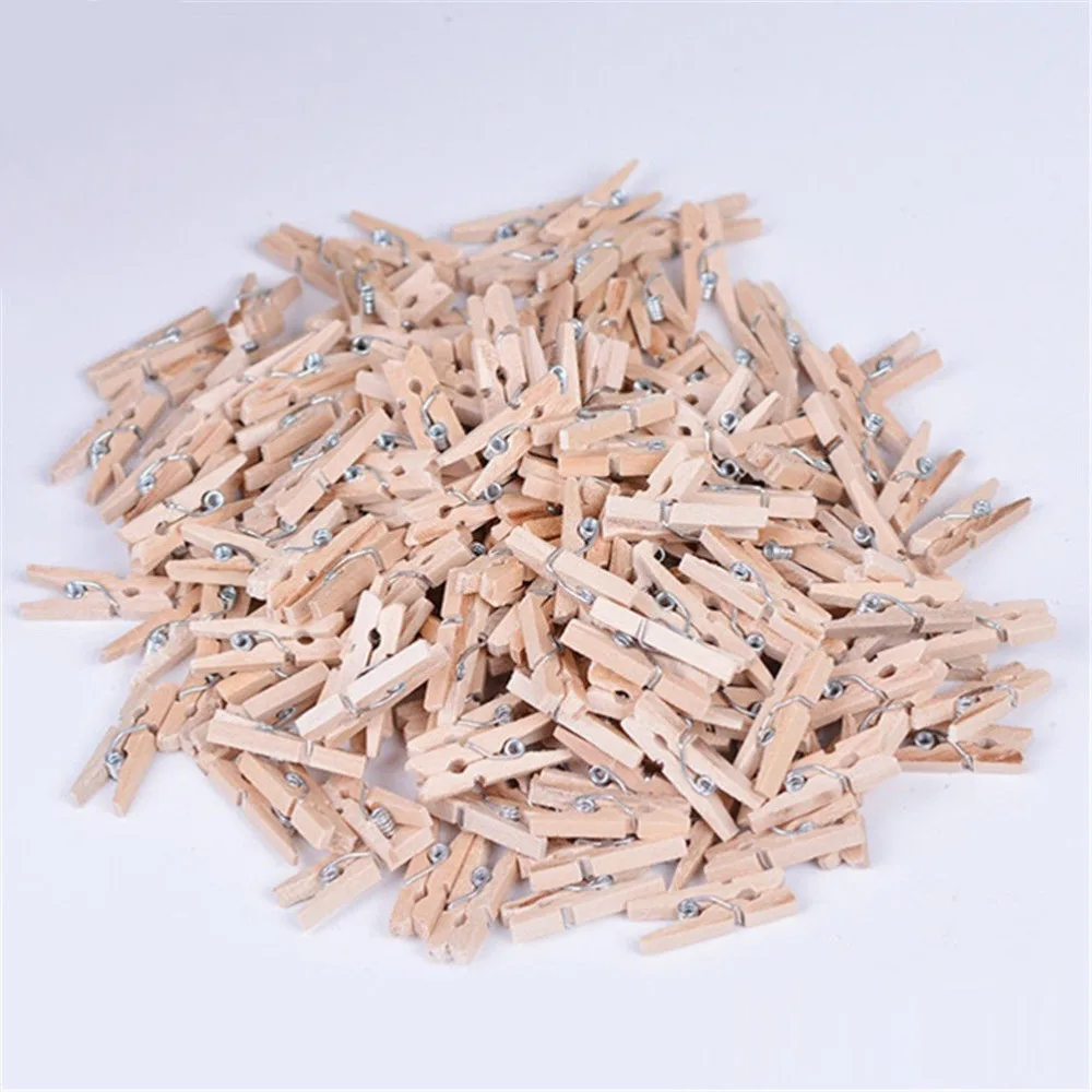 50 PCS  Mini Spring Wood Clips Clothes Photo Paper Peg Pin Clothespin Craft Clips Party Home Decoration 25mm 