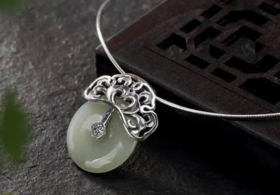 

Sterling S925 925 silver Pendant Necklace natural stone vintage trendy 33*28mm