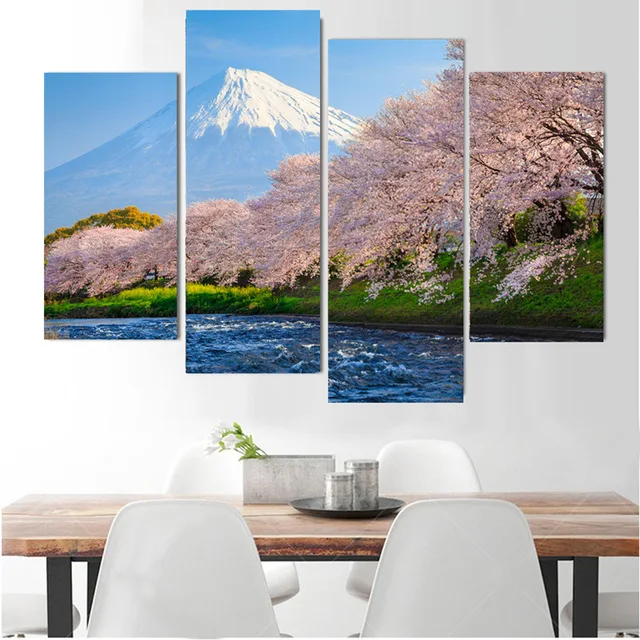 Oil Painting Fallout 4 Piece Canvas art Wall Japan's Mount Fuji Cherry Art Decorations for home On Modern Cuadros\C-622 | Дом и сад