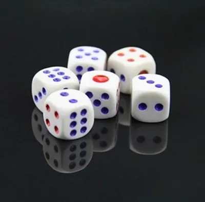 25pcs/lot Standard Plastic 10mm/12mm/14mm Game White Decider Dice Die RPG Toy Bauble B2C Shop Red and Blue dots dice GYH