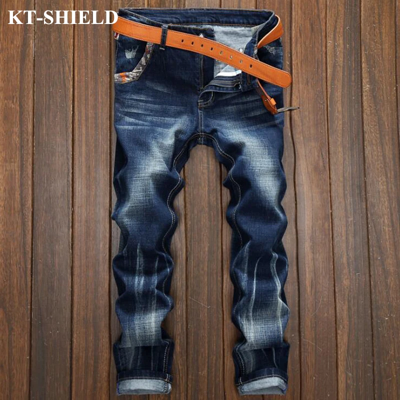 Fashion Men Denim Jean Trousers Spring New Straight Slim fit Masculina Vaqueros Ripped Blue Casual Male