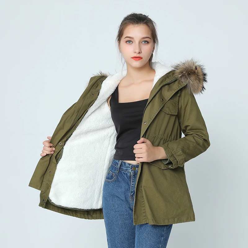 Высокое качество,, длинное пальто из натурального меха, зимняя куртка для женщин, парка с воротником из меха енота, Женская Стеганая куртка с капюшоном