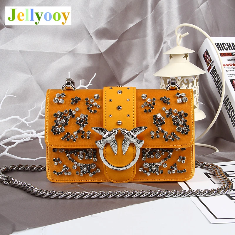 

Luxury Designer Lady Swallow Lock Messenger Bag Famous Brand GenuineLeather Handbag Diamond Studs Chain Shoulder Bag Bacchus Bag