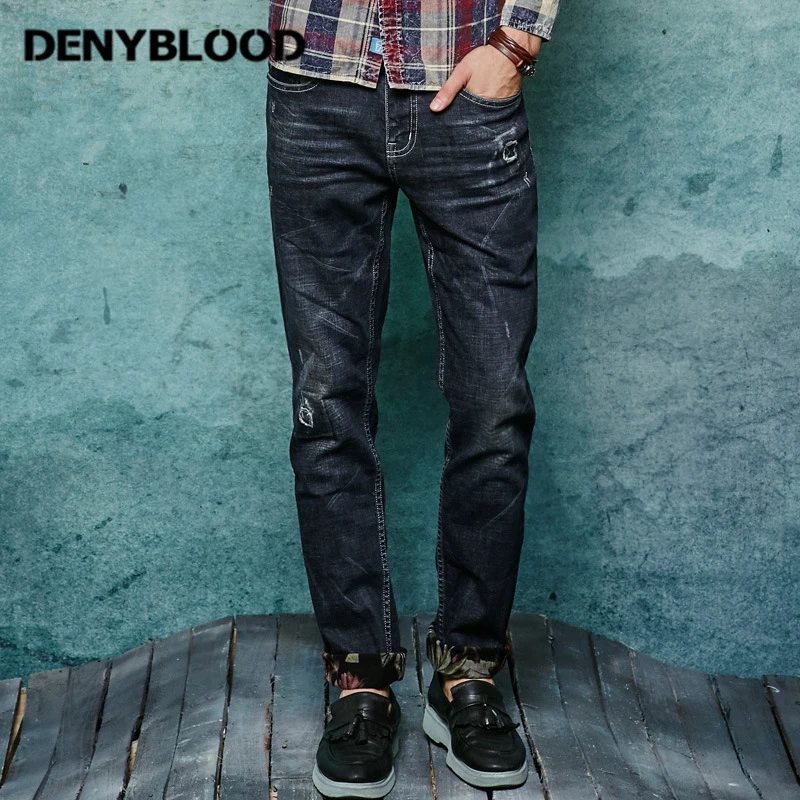 Denyblood Джинсы для женщин Stretch Slim Прямые джинсы Рваные Distressed Flower флис теплый Джинсы для женщин 2017 Autum новый Зимние повседневные штаны 169071