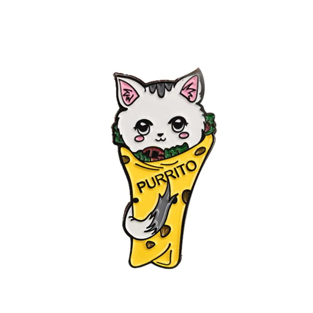 

Creative burrito cat pin cute vegan brooch animal rights badge food jewelry funny foodie gift
