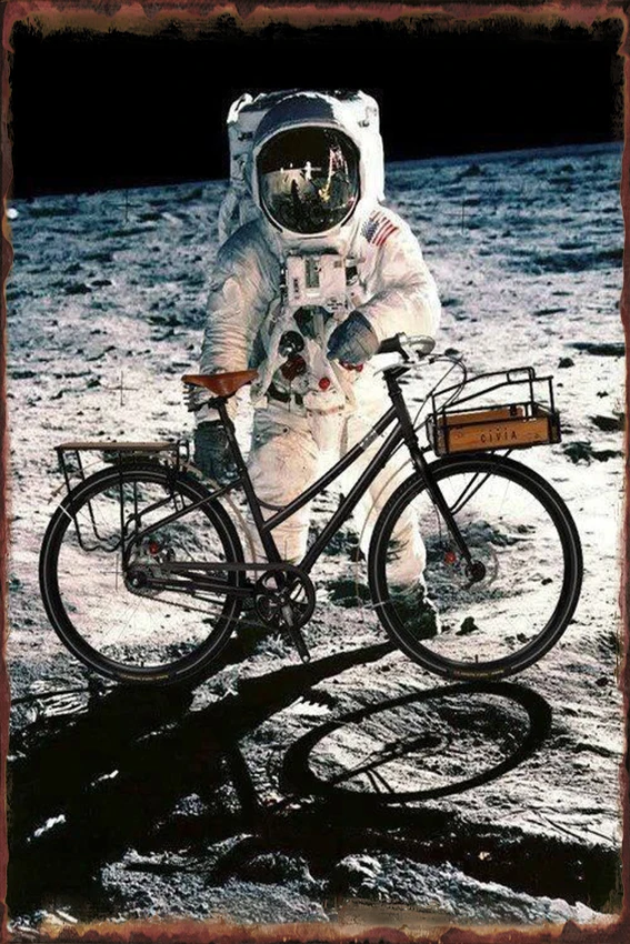 Vintage Home Decor &quot Riding A Bike on The Moon&quot Metal Tin Signs Retro Plaque Poster Pub Bakery Wall Size:20*30cm | Дом и сад