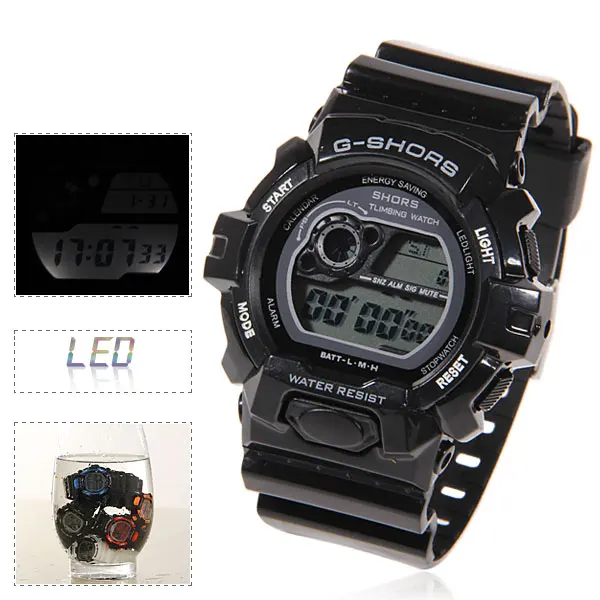2015 SHHORS 30M Waterproof Watch Round Digital Sports Watch with Plastic Strap Week Display Alarm Clock