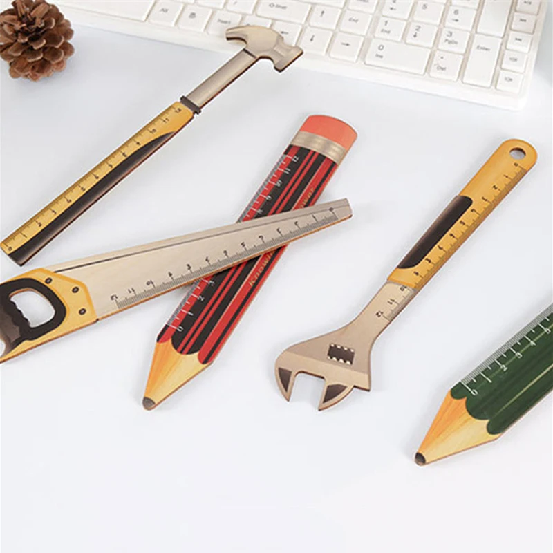 12cm pencil shape Ruler Measuring Tool Drawing Template Ruler Student Kids Stencil Rule Stationery Supplies Wooden tool