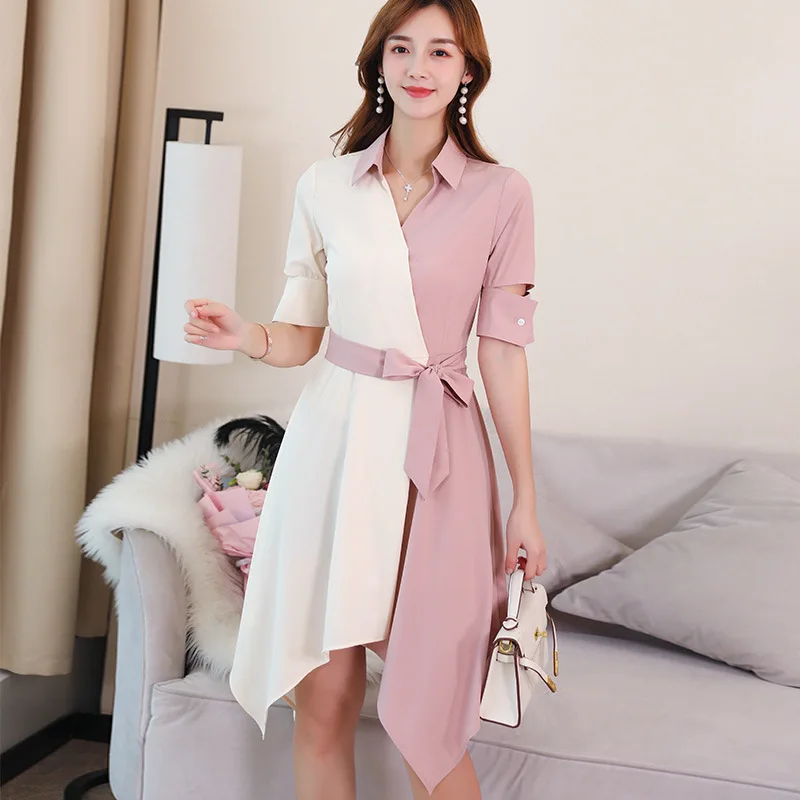 

New 2019 Spring Summer Women Korean Style Dresses Fashion Patckwork Midi Dress Bandage Cute Dress Vestidos De Fiesta Plus Size