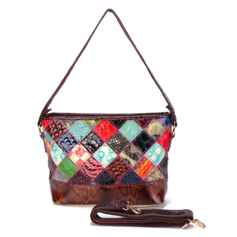 AEQUEEN Лоскутная Геометрическая женская сумка из натуральной кожи на плечо женская сумка через плечо женская сумка с верхней ручкой клетчатая сумка - Цвет: Random Color