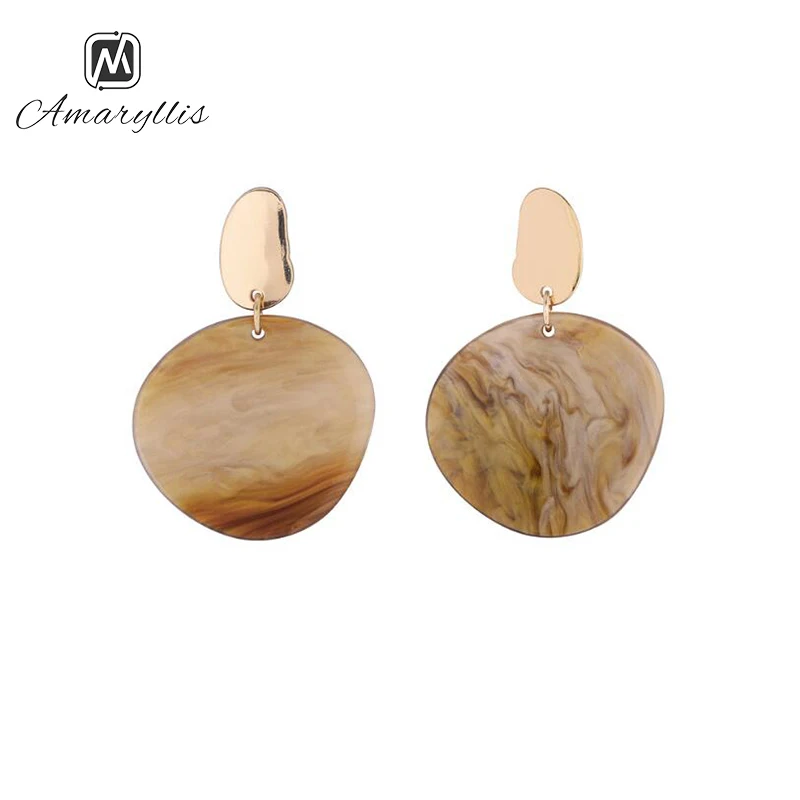 

Amaiyllis Boho Resin Geometric Stud Earrings Simple Round Statement Post Earrings Brown Color Acetic Arc Tortoiseshell Earrings