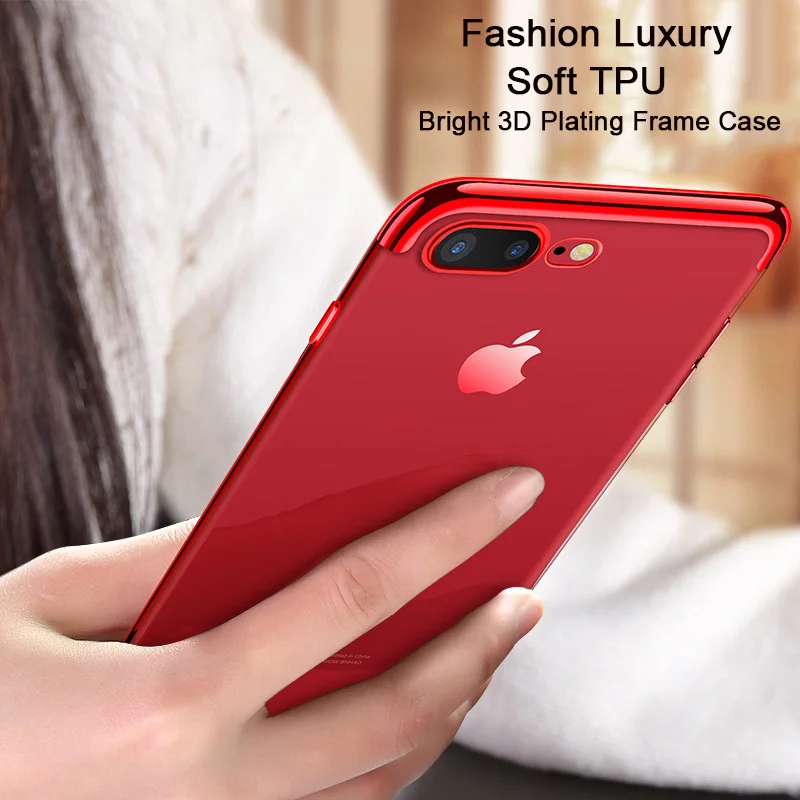 

New Soft TPU Bright Plating fitted Case For iPhone 6 6S Plus Case Transparent Silicon Phone Cases For iPhone 7 8 Plus Back Cover