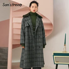 Samstree, клетчатое пальто с поясом, прямая линия, Brit graphics, Женское пальто,, зимнее двубортное повседневное женское пальто