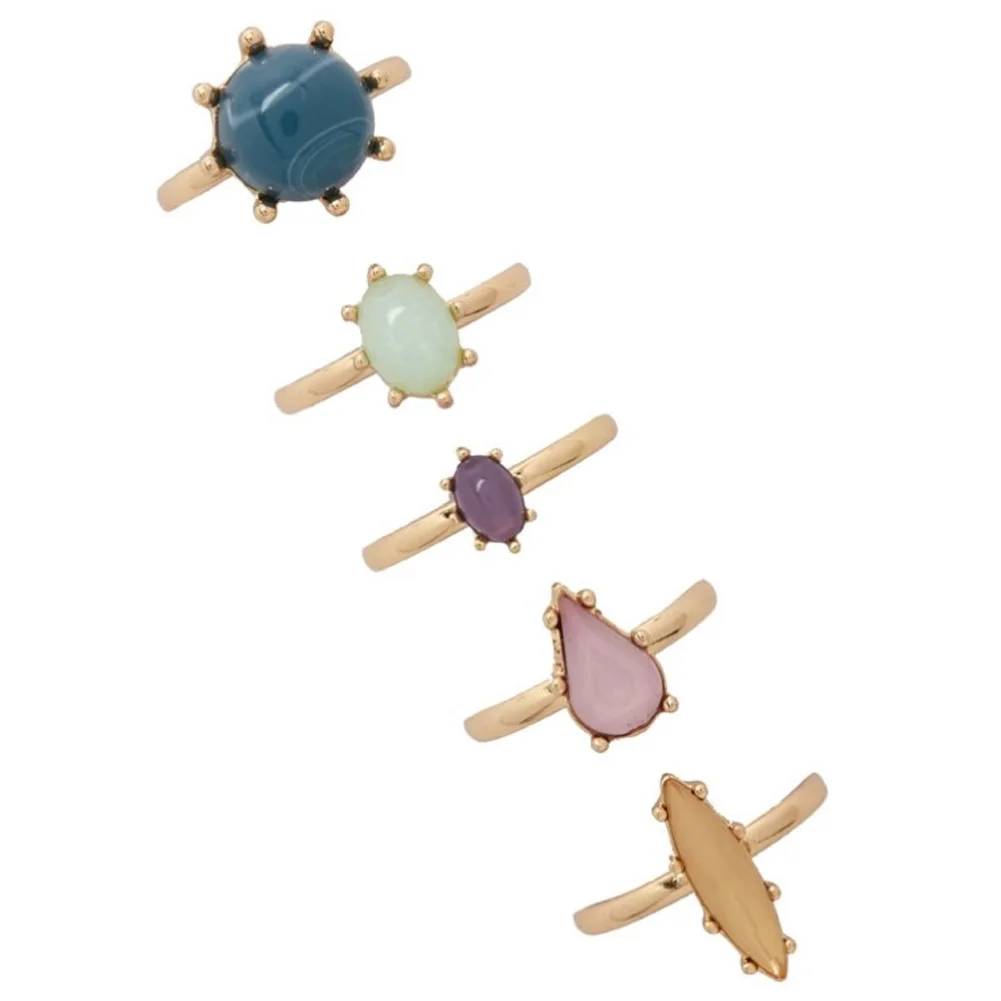 

5 Pcs/set Gold-color Mini Ring Sets For Women Boho Vintage Punk Colored Stone Knuckle Ring
